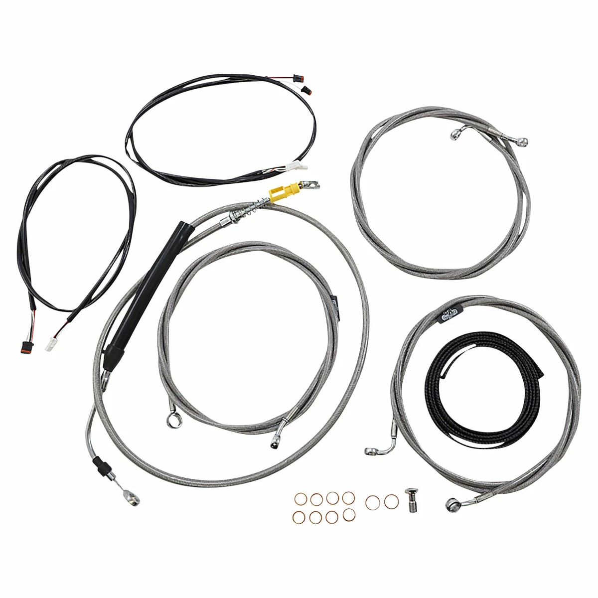 LA Choppers Plug And Play Handlebar Cable Brake Line And Wire Kit Stock Stainless Steel