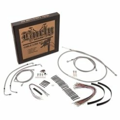 Burly Brand Braided Stainless 13" Ape Hanger Cable/Brake/Wiring Kit For Models Without ABS