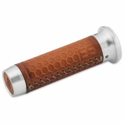 Brass Balls Cycles Leather Honeycomb Moto Grips Natural/Tan
