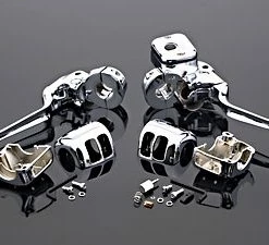 J&P Cycles Chrome Smooth-Contour Handlebar Control Kit Without Switches