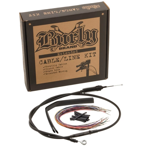 Burly Brand Black 13" Ape Hanger Cable/Brake/Wiring Kit For Models With ABS