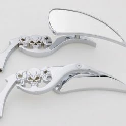 J&P Cycles Chrome Teardrop Mirror Set With Skull Stems