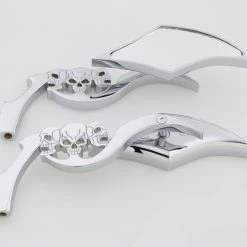 V-Twin Manufacturing Chrome Gothic Mirror Set With Skull Stems