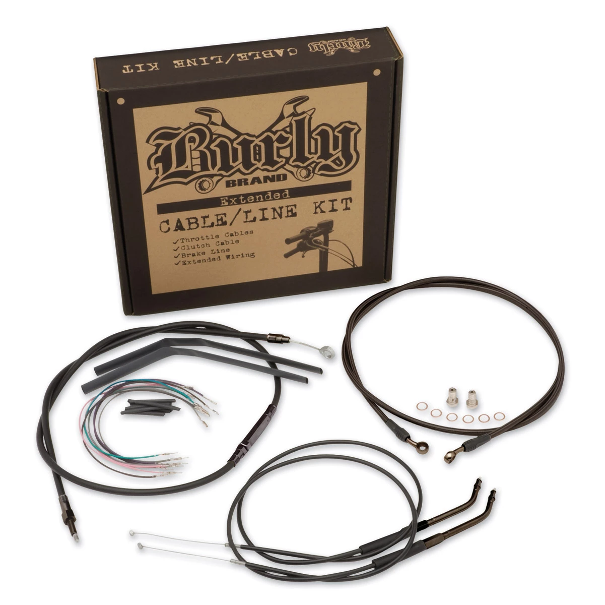 Burly Brand Black 10" T-Bars Cable/Brake/Wiring Kit For Models Without ABS